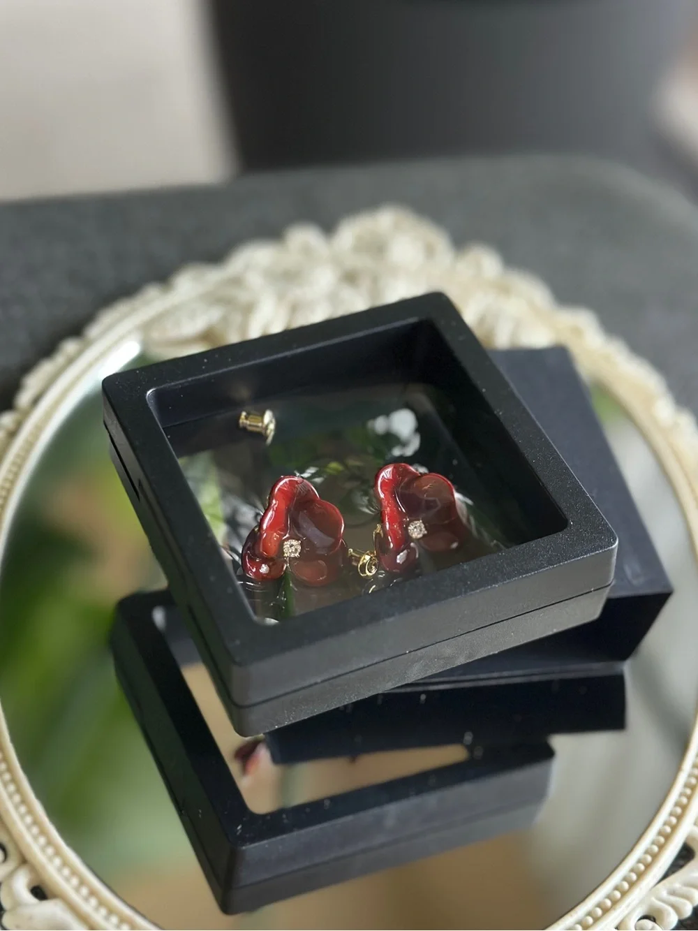 NEW Deep Wine Red Enamel Flower Studs | French Retro Elegance | S925 Posts